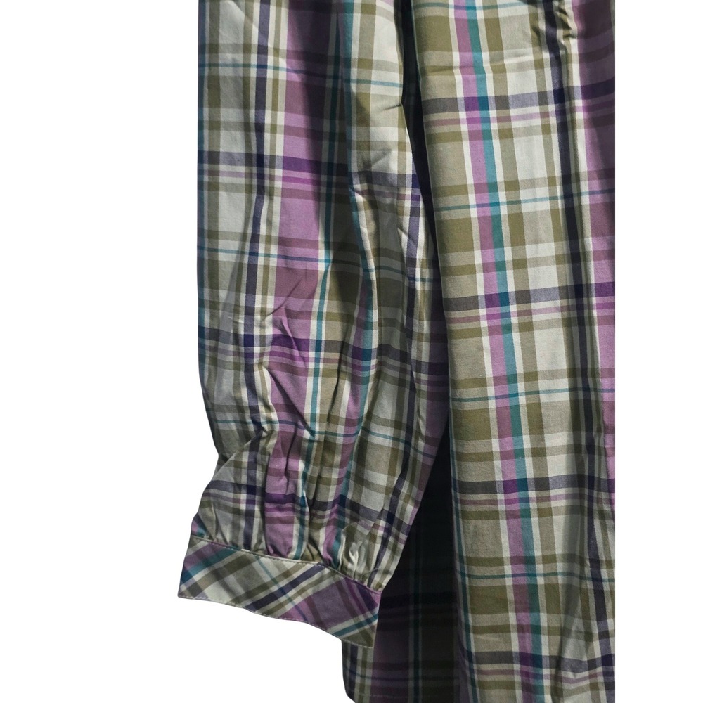 Joan Rivers Womens 2X Plaid Ruffle Collar Button Down Tunic Top Purple Olive - Picture 4 of 8